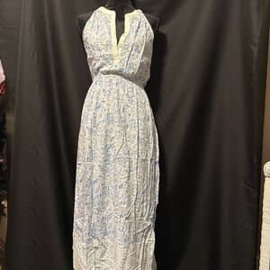 Blue & White Paisley Print Maxi Dress